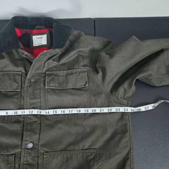 Old Navy Mens Button Up Canvas Chore Coat Sz Large Green Fleece Lined Barn Work - Picture 6 of 7